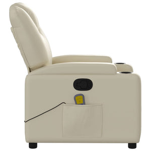 vidaXL Massage Recliner Chair Cream Faux Leather-5