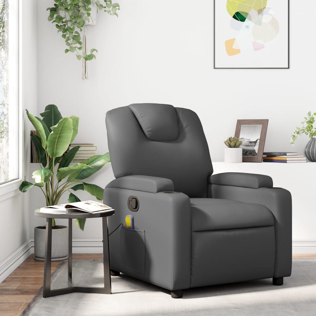 vidaXL Massage Recliner Chair Gray Faux Leather-6