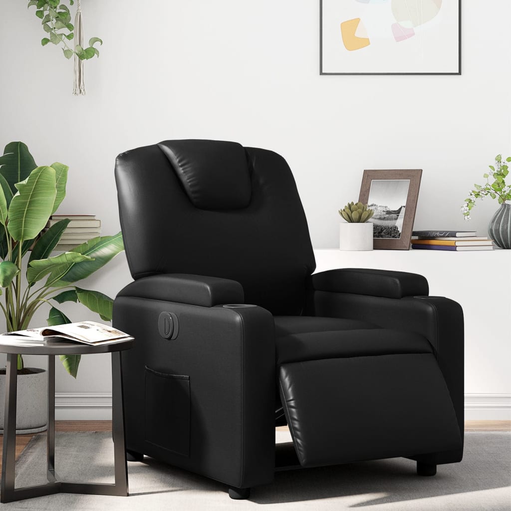 vidaXL Electric Recliner Chair Black Faux Leather-0