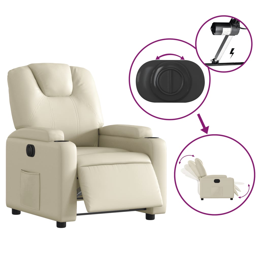 vidaXL Electric Recliner Chair Cream Faux Leather-3