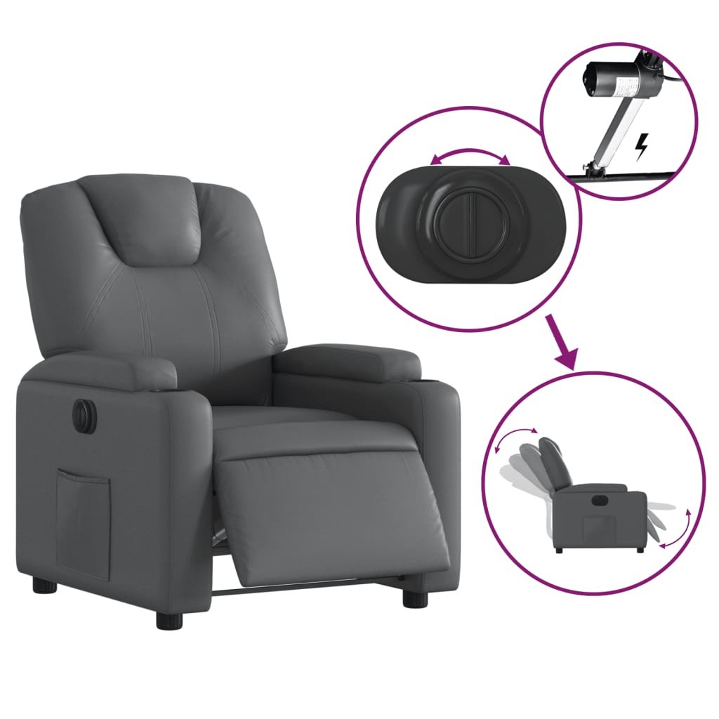 vidaXL Electric Recliner Chair Gray Faux Leather-3