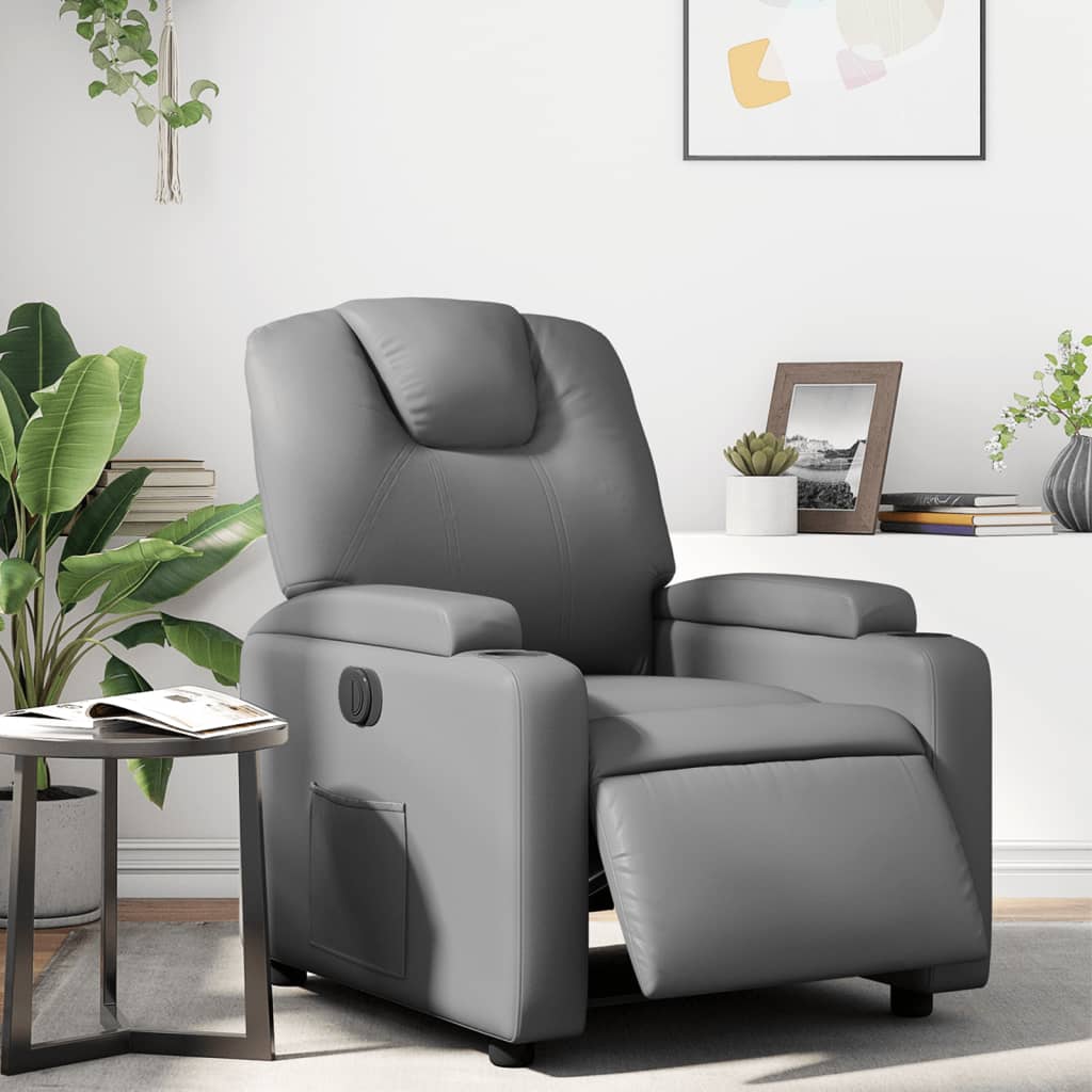 vidaXL Electric Recliner Chair Gray Faux Leather-0