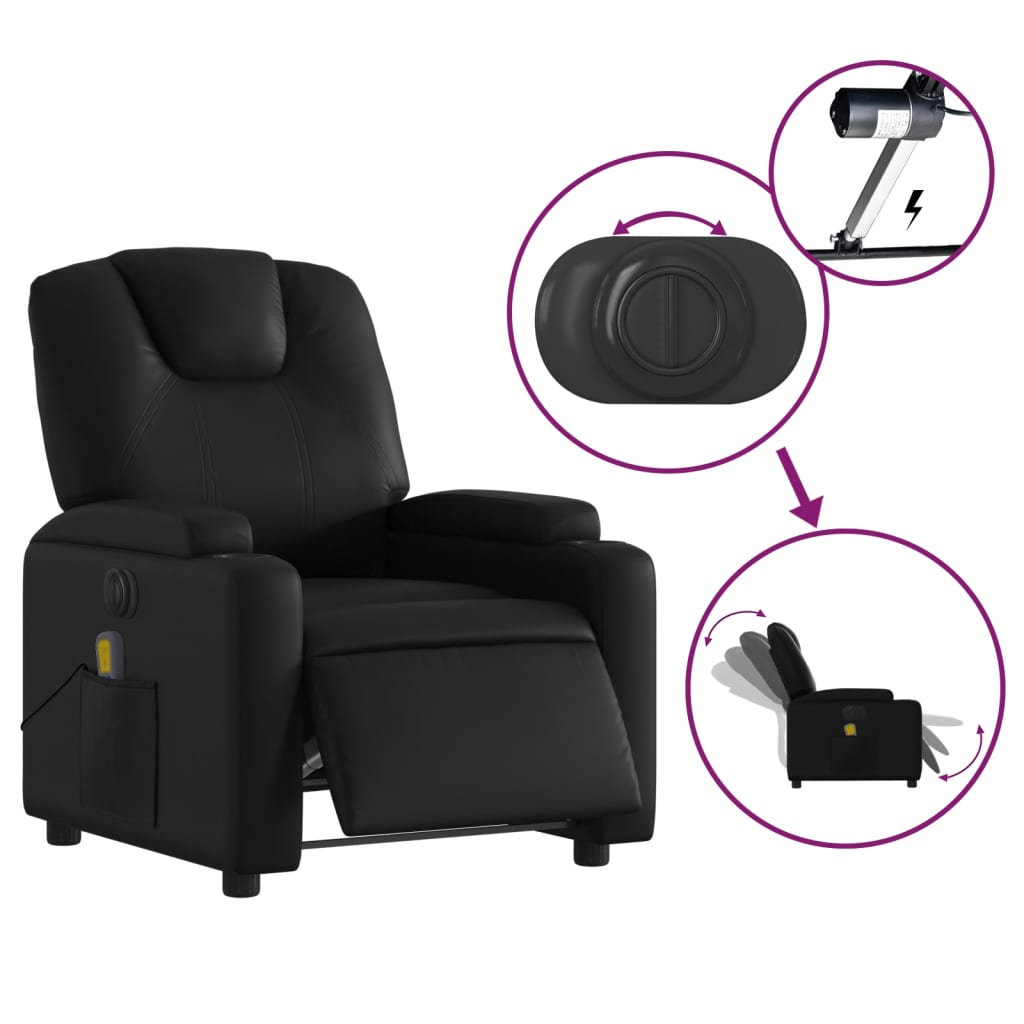 vidaXL Electric Massage Recliner Chair Black Faux Leather-3