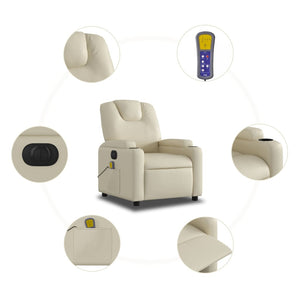 vidaXL Electric Massage Recliner Chair Cream Faux Leather-5