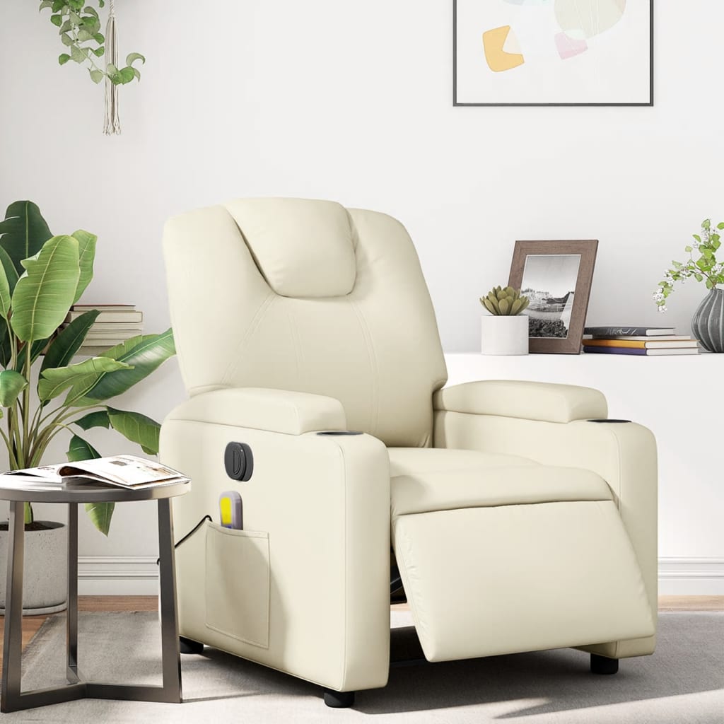 vidaXL Electric Massage Recliner Chair Cream Faux Leather-0