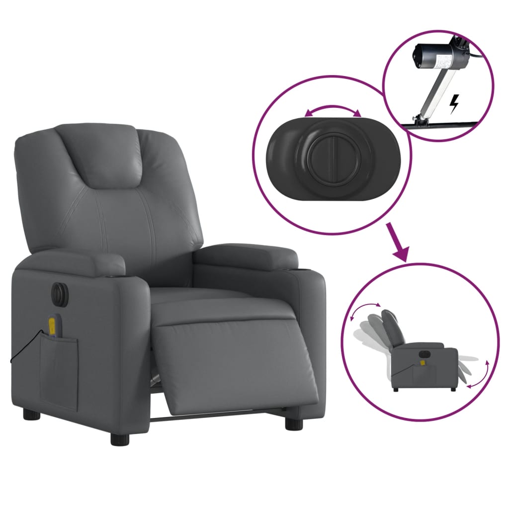 vidaXL Electric Massage Recliner Chair Gray Faux Leather-3