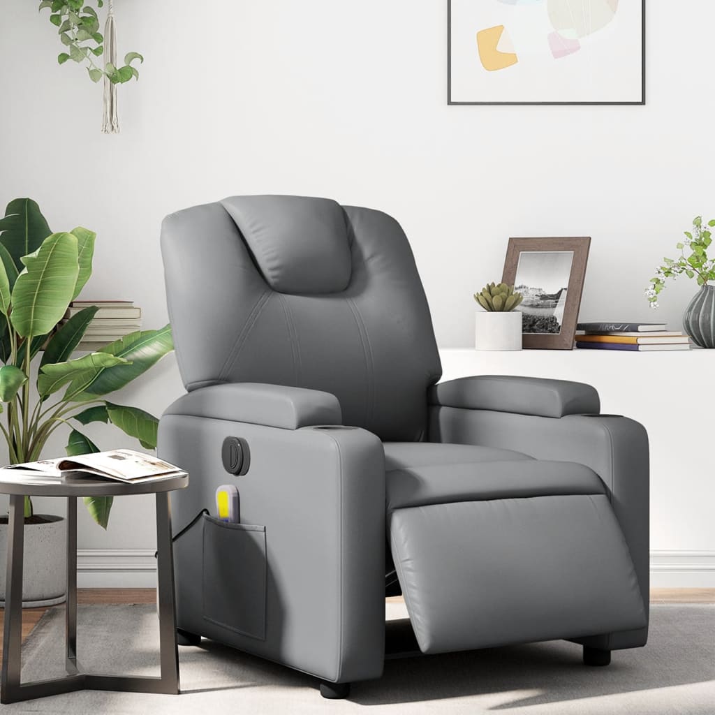 vidaXL Electric Massage Recliner Chair Gray Faux Leather-0