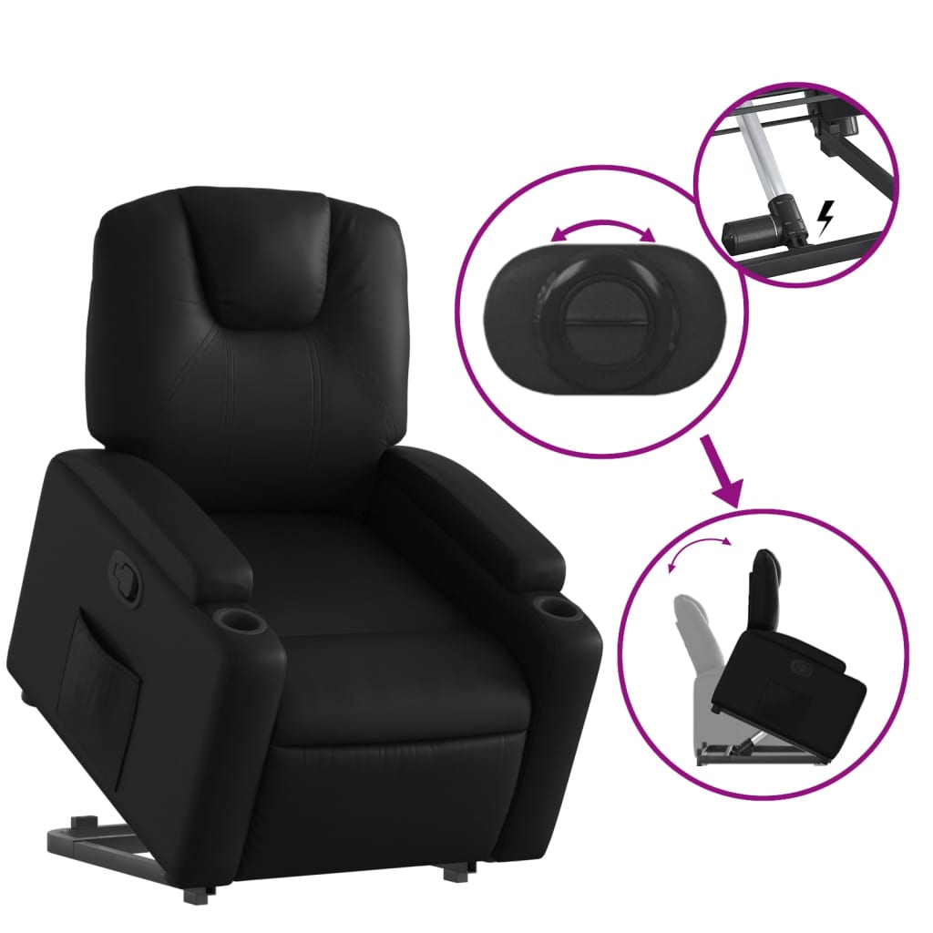 vidaXL Stand up Recliner Chair Black Faux Leather-3