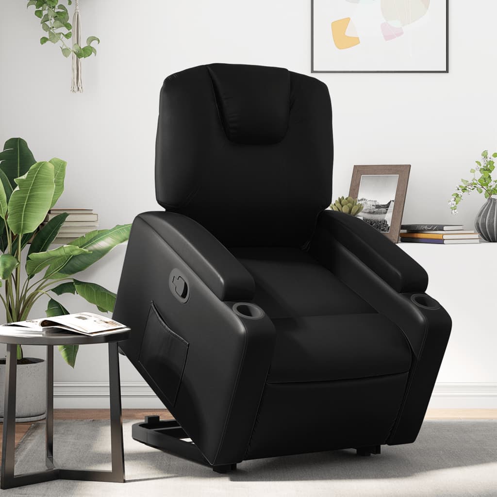 vidaXL Stand up Recliner Chair Black Faux Leather-0