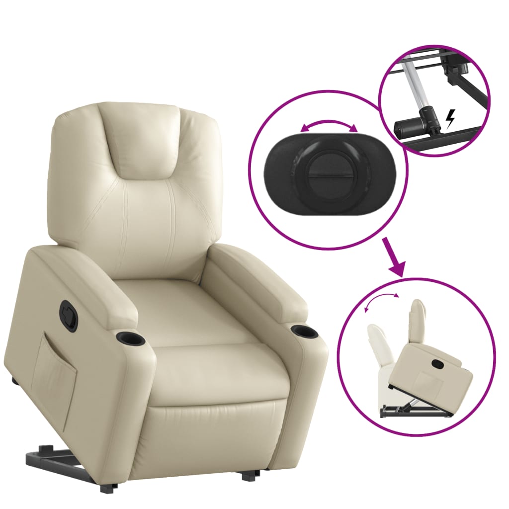 vidaXL Stand up Recliner Chair Cream Faux Leather-3