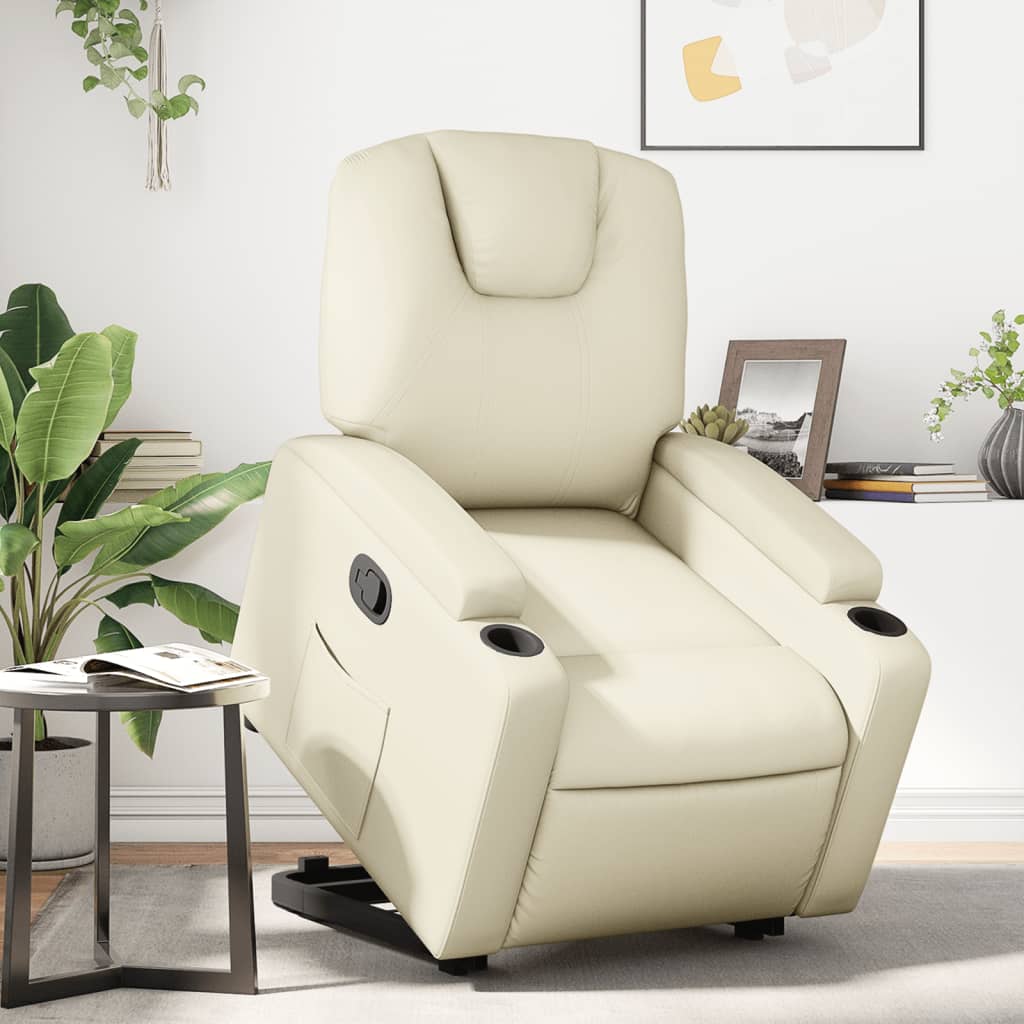 vidaXL Stand up Recliner Chair Cream Faux Leather-0