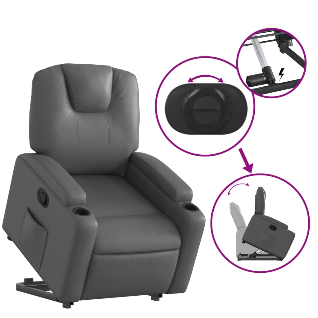 vidaXL Stand up Recliner Chair Gray Faux Leather-3