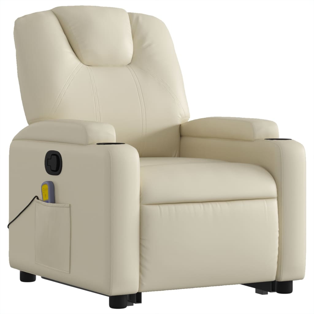 vidaXL Stand up Massage Recliner Chair Cream Faux Leather-1