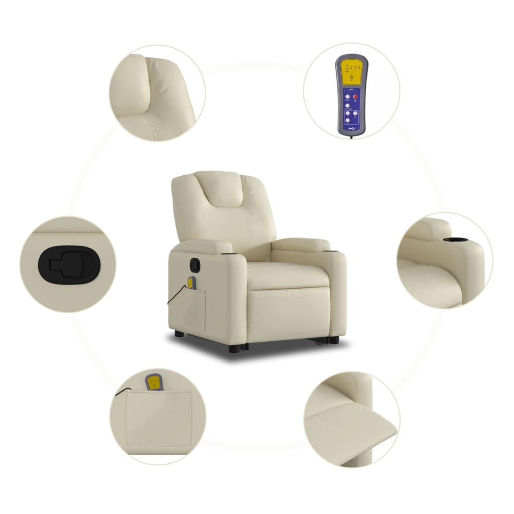 vidaXL Stand up Massage Recliner Chair Cream Faux Leather-5