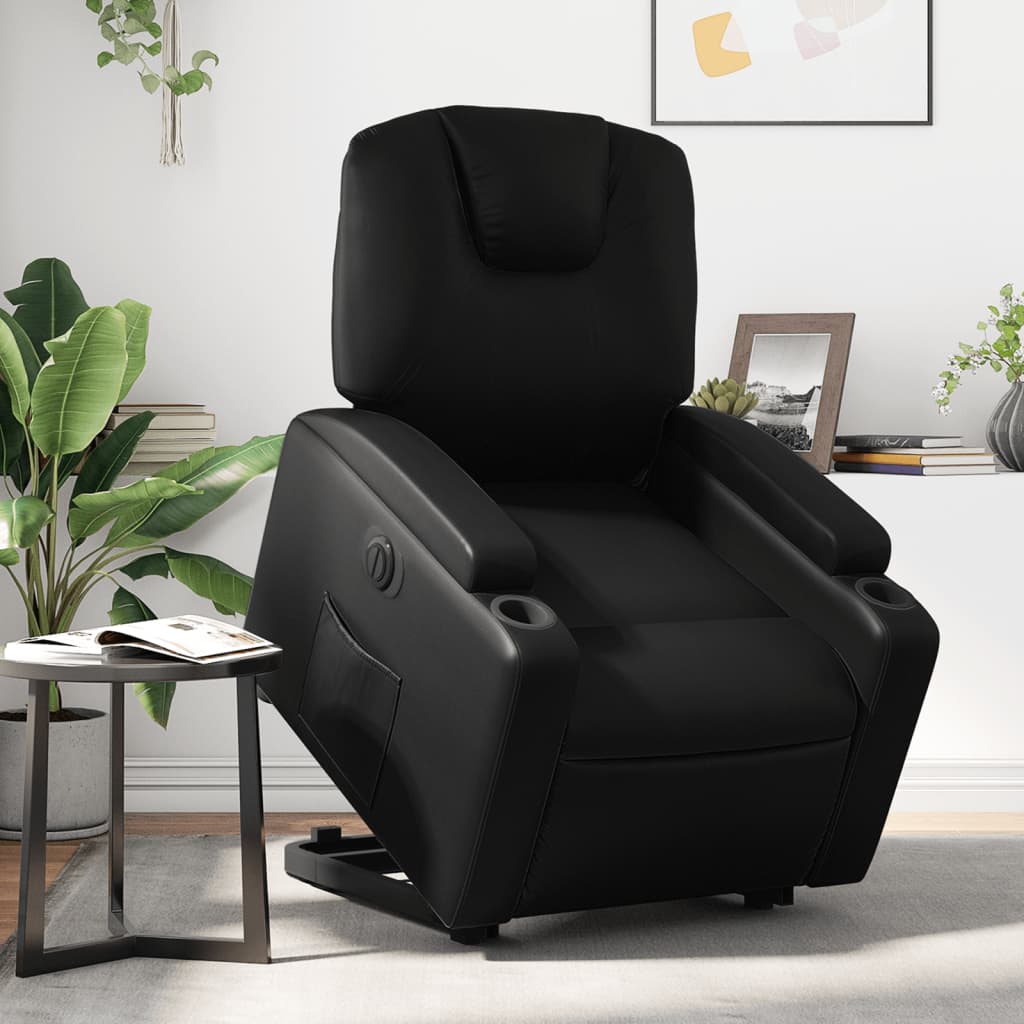 vidaXL Electric Stand up Recliner Chair Black Faux Leather-0