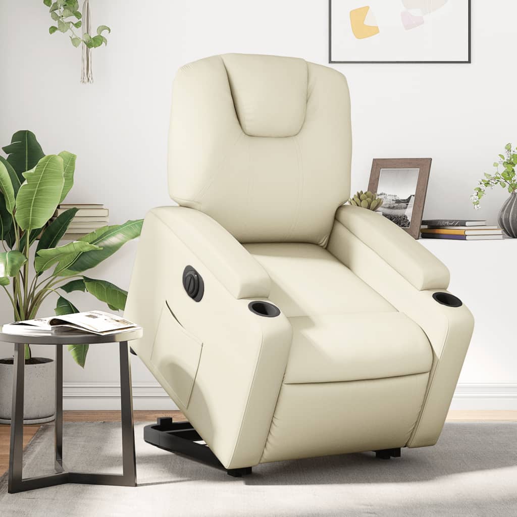 vidaXL Electric Stand up Recliner Chair Cream Faux Leather-0