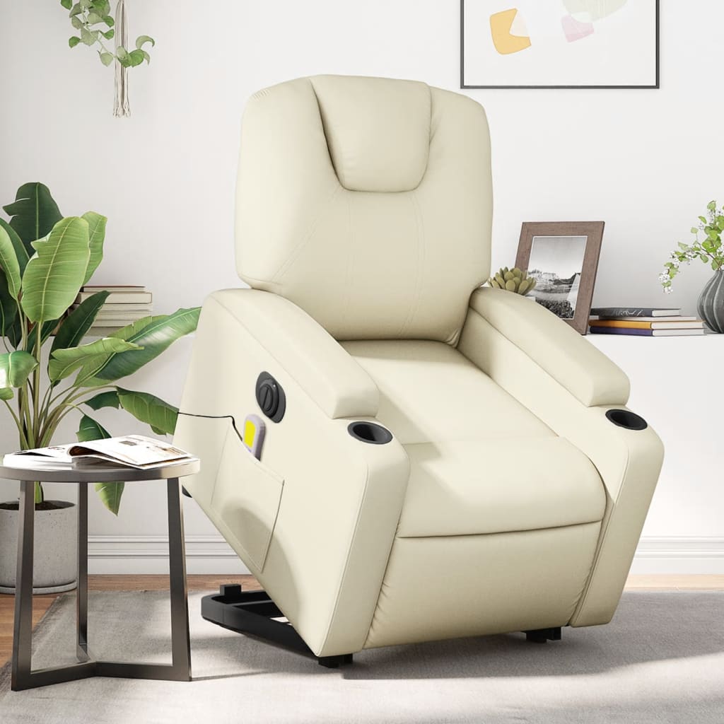 vidaXL Electric Stand up Massage Recliner Chair Cream Faux Leather-0