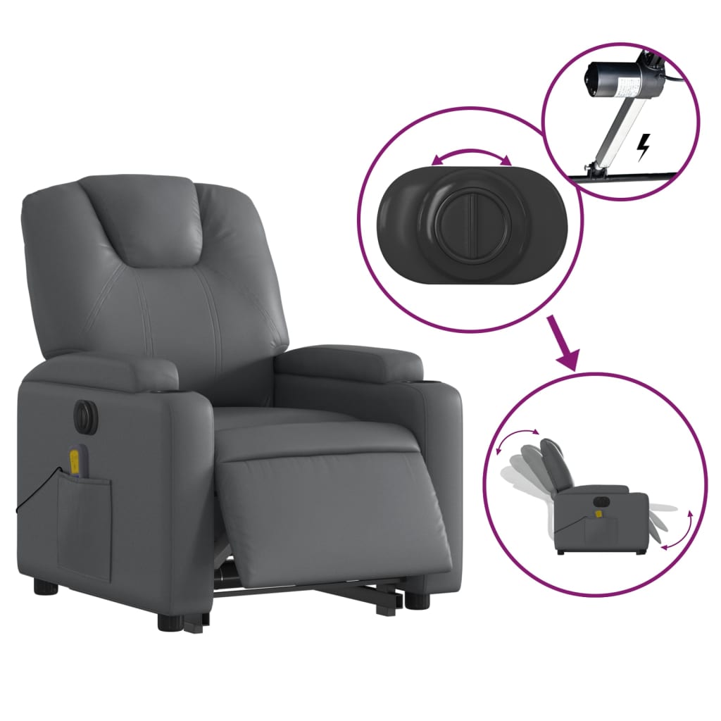 vidaXL Electric Stand up Massage Recliner Chair Gray Faux Leather-3