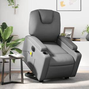 vidaXL Electric Stand up Massage Recliner Chair Gray Faux Leather-0