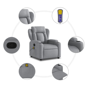 vidaXL Massage Recliner Chair Light Gray Fabric-4