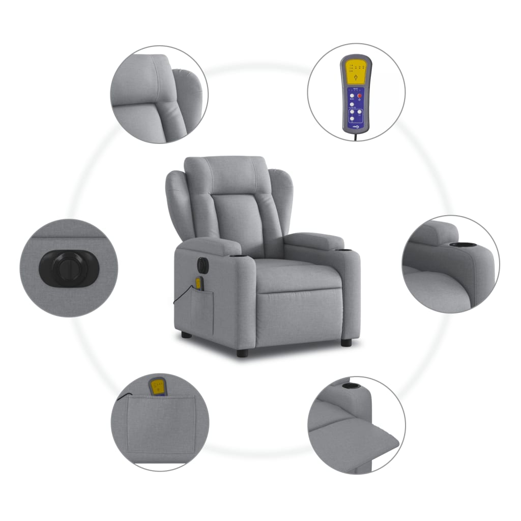 vidaXL Electric Massage Recliner Chair Light Gray Fabric-5