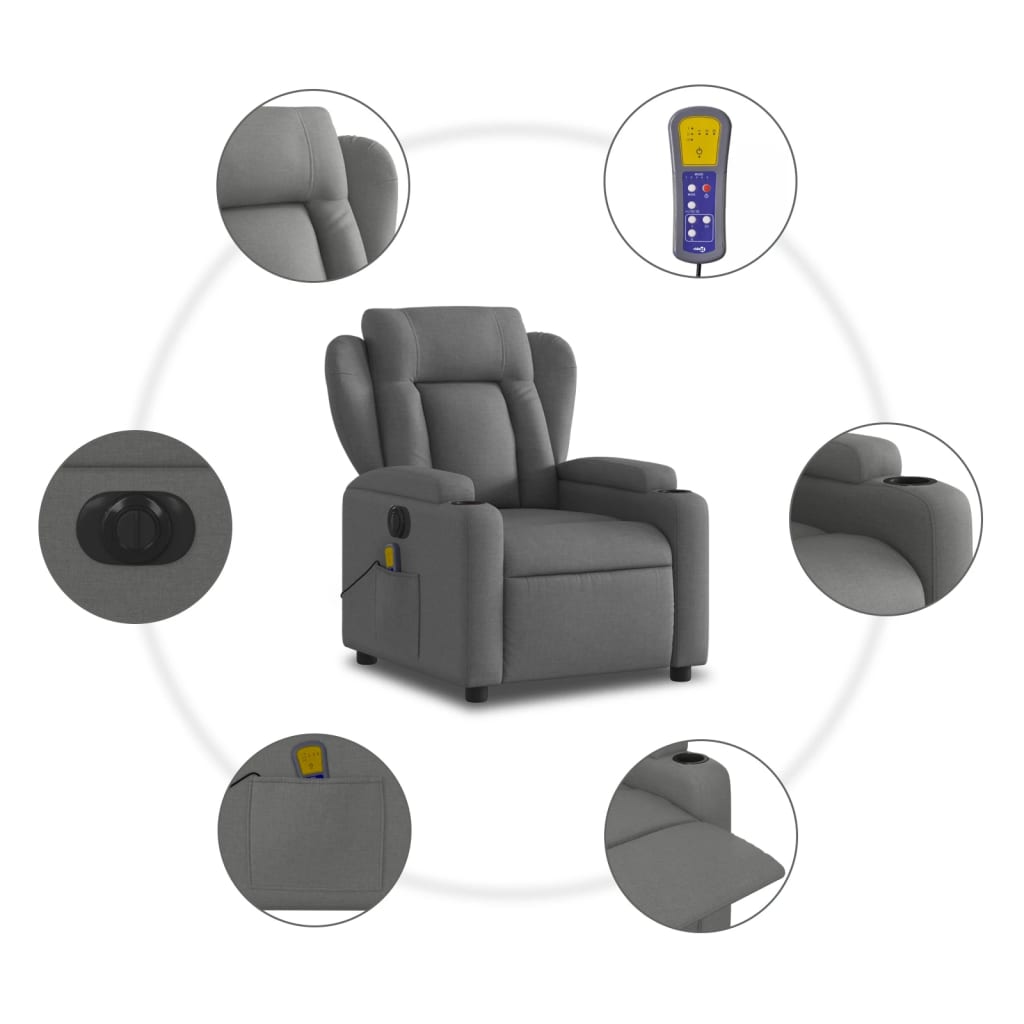 vidaXL Electric Massage Recliner Chair Dark Gray Fabric-5