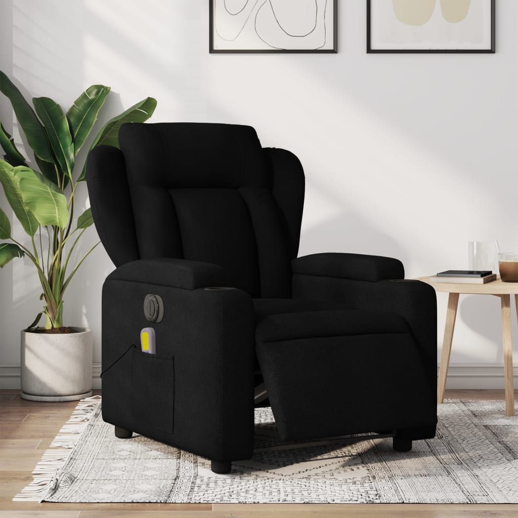 vidaXL Electric Massage Recliner Chair Black Fabric-0