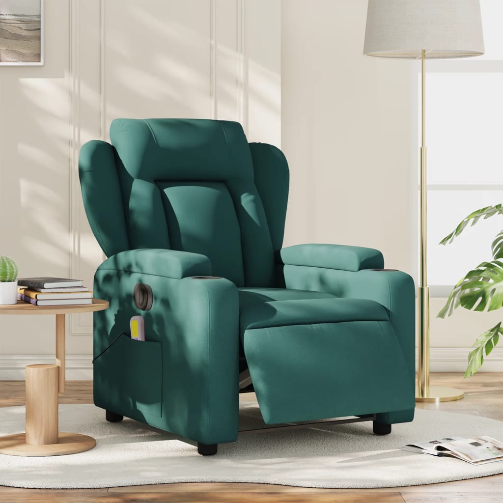 vidaXL Electric Massage Recliner Chair Dark Green Fabric-0