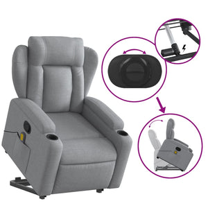 vidaXL Stand up Massage Recliner Chair Light Gray Fabric-3