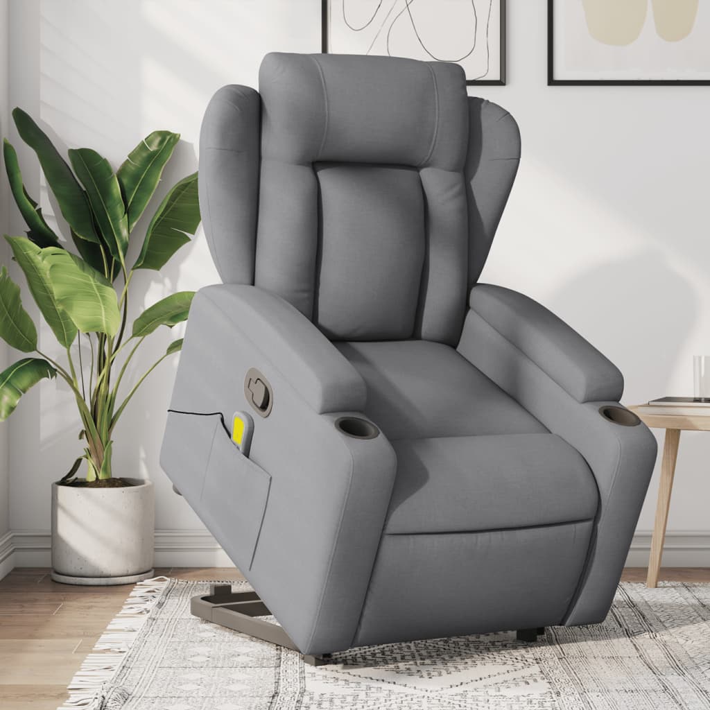 vidaXL Stand up Massage Recliner Chair Light Gray Fabric-0