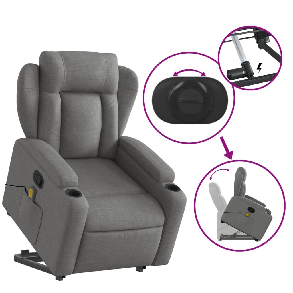 vidaXL Stand up Massage Recliner Chair Dark Gray Fabric-3