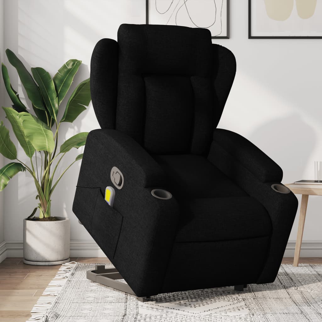 vidaXL Stand up Massage Recliner Chair Black Fabric-0