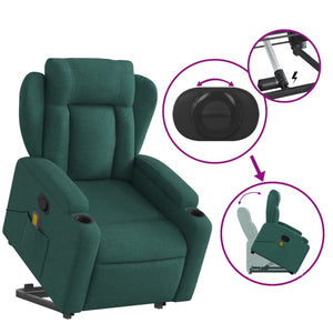 vidaXL Stand up Massage Recliner Chair Dark Green Fabric-3