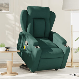 vidaXL Stand up Massage Recliner Chair Dark Green Fabric-0