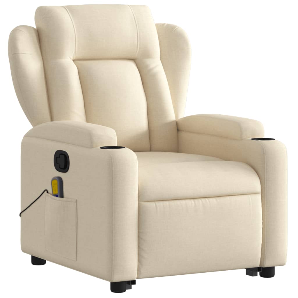 vidaXL Stand up Massage Recliner Chair Cream Fabric-1