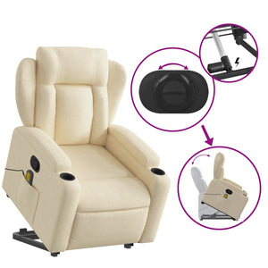 vidaXL Stand up Massage Recliner Chair Cream Fabric-3