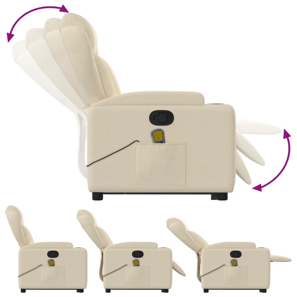 vidaXL Stand up Massage Recliner Chair Cream Fabric-4