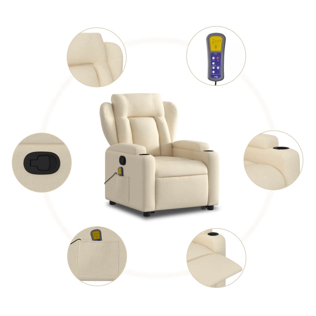 vidaXL Stand up Massage Recliner Chair Cream Fabric-5