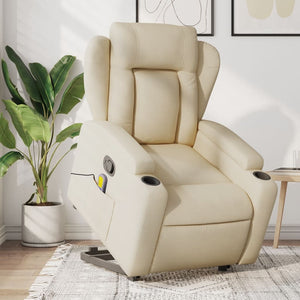 vidaXL Stand up Massage Recliner Chair Cream Fabric-0