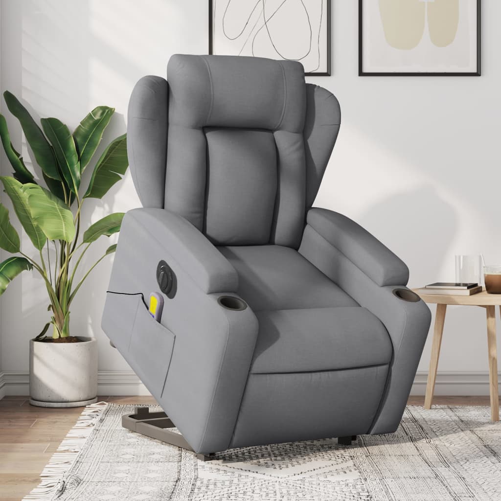 vidaXL Electric Stand up Massage Recliner Chair Light Gray Fabric-0