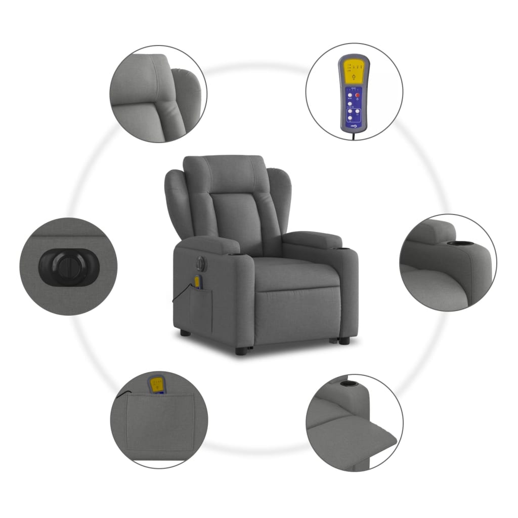 vidaXL Electric Stand up Massage Recliner Chair Dark Gray Fabric-5