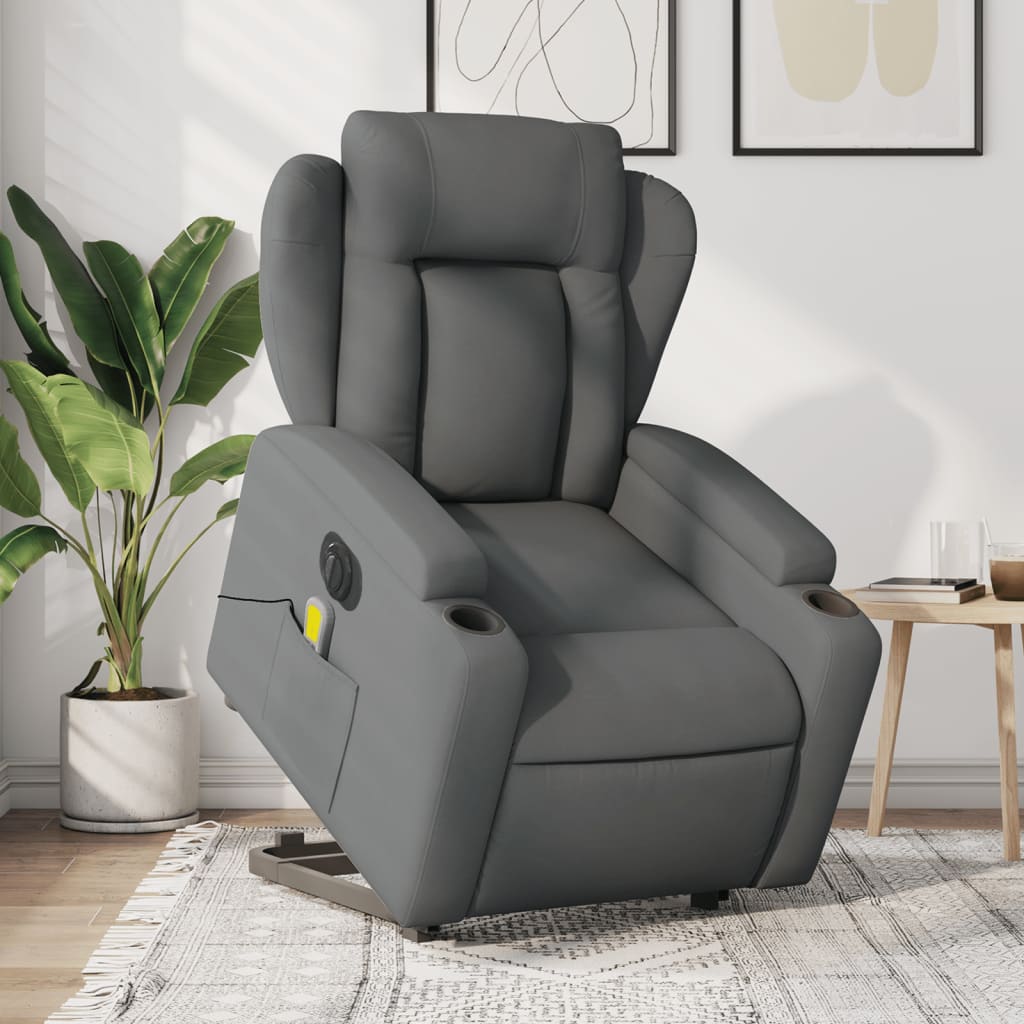 vidaXL Electric Stand up Massage Recliner Chair Dark Gray Fabric-0