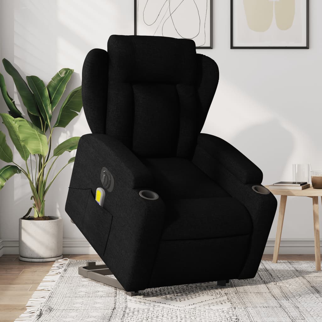 vidaXL Electric Stand up Massage Recliner Chair Black Fabric-0