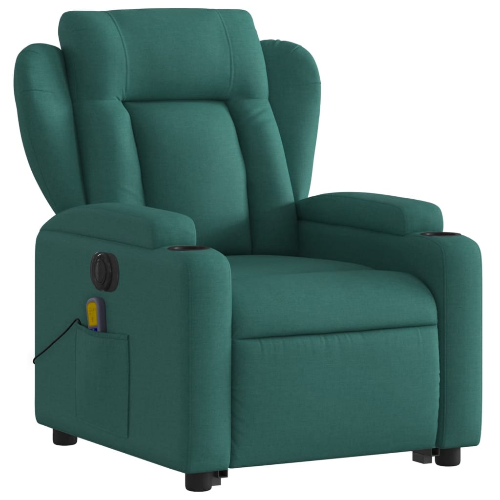 vidaXL Electric Stand up Massage Recliner Chair Dark Green Fabric-1