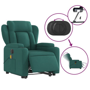 vidaXL Electric Stand up Massage Recliner Chair Dark Green Fabric-3