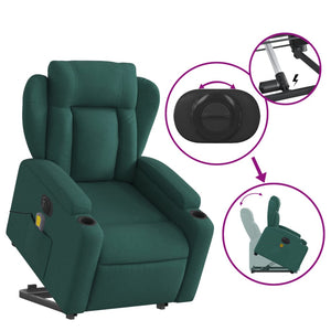 vidaXL Electric Stand up Massage Recliner Chair Dark Green Fabric-7