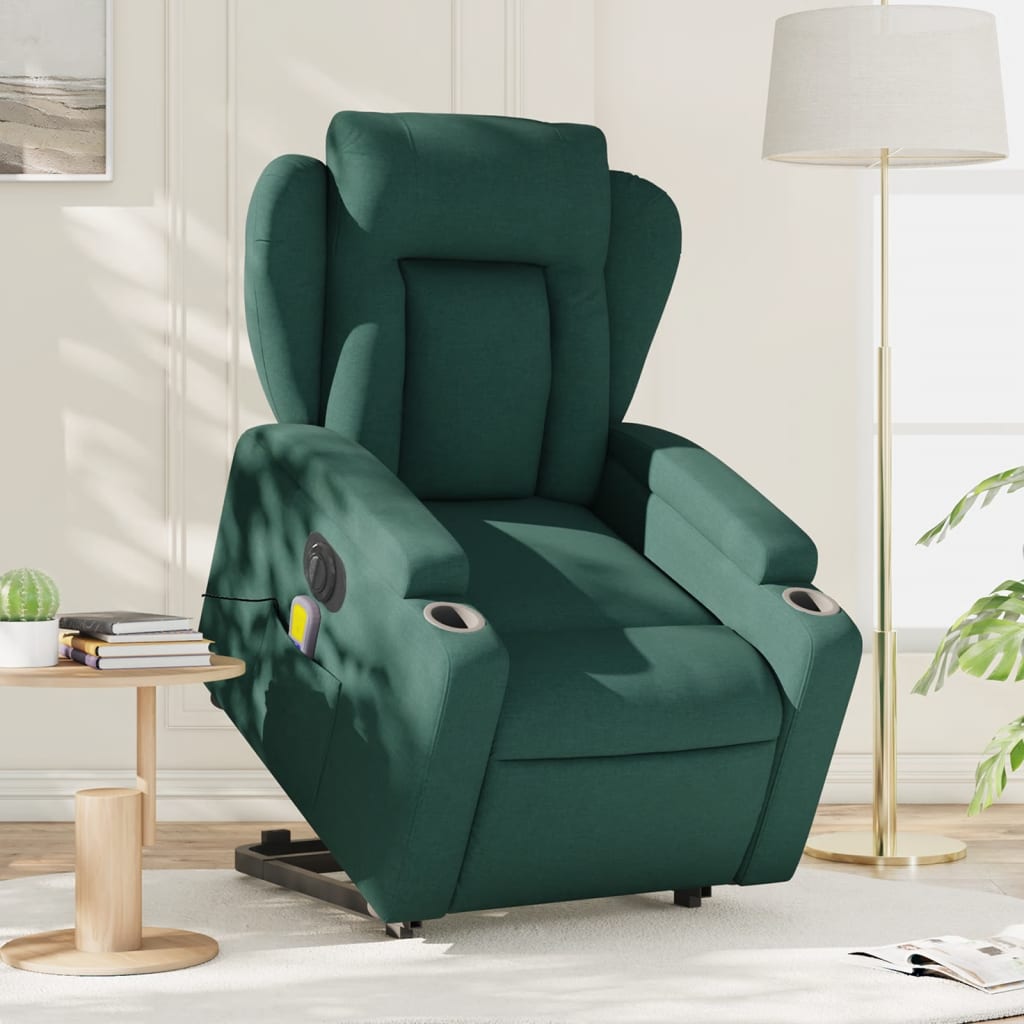 vidaXL Electric Stand up Massage Recliner Chair Dark Green Fabric-0