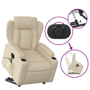 vidaXL Electric Stand up Massage Recliner Chair Cream Fabric-7