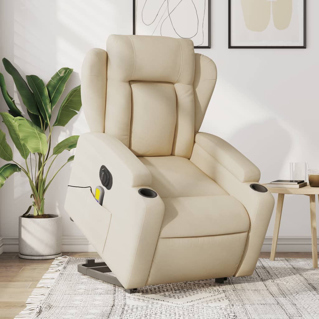 vidaXL Electric Stand up Massage Recliner Chair Cream Fabric-0