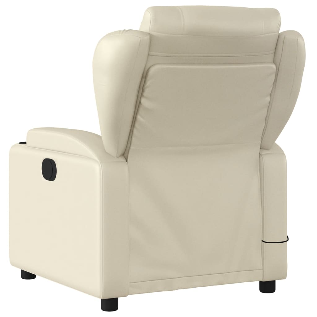 vidaXL Massage Recliner Chair Cream Faux Leather-2